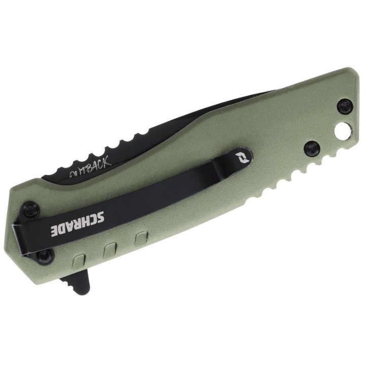Couteau Schrade Artillery Green Lame Acier AUS-10 Manche Aluminium Linerlock Clip SCH1159312 - Livraison Gratuite
