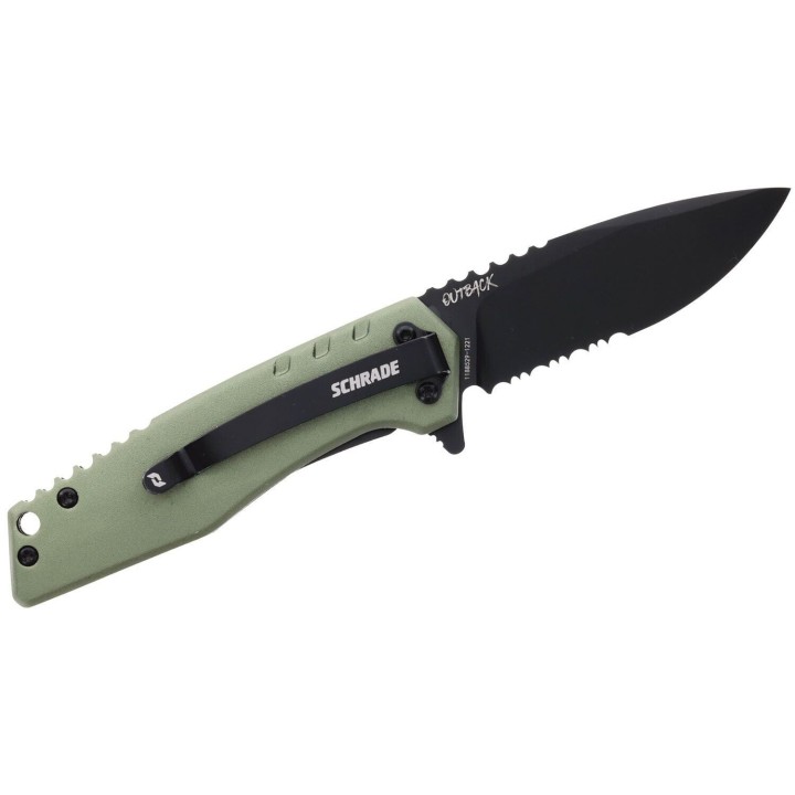 Couteau Schrade Artillery Green Lame Acier AUS-10 Manche Aluminium Linerlock Clip SCH1159312 - Livraison Gratuite