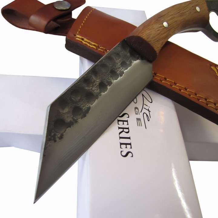 Couteau de Viking Seax Lame Forgée Acier Carbone Manche Bois Etui Cuir Rite Edge PA4442 - Livraison Gratuite