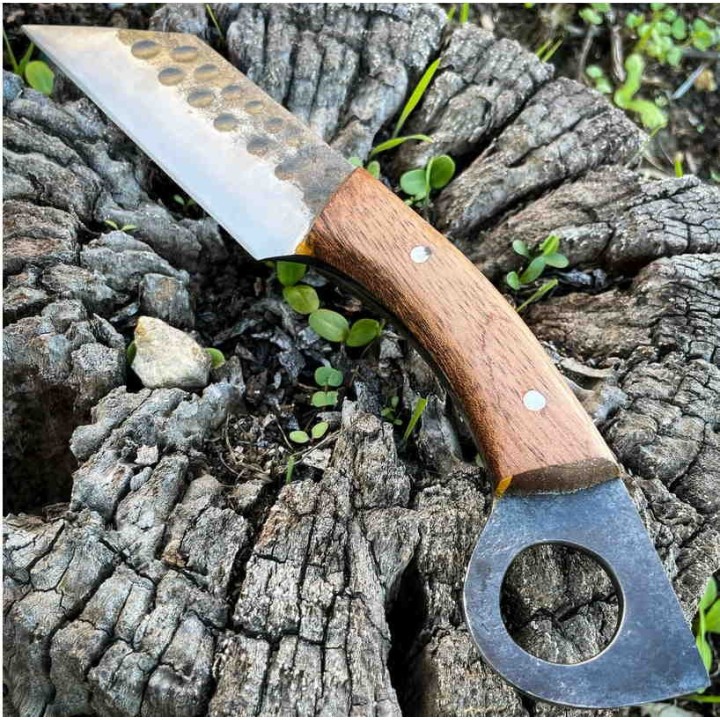 Couteau de Viking Seax Lame Forgée Acier Carbone Manche Bois Etui Cuir Rite Edge PA4442 - Livraison Gratuite