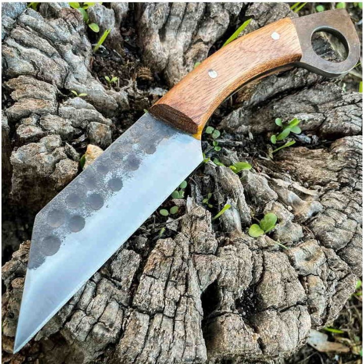 Couteau de Viking Seax Lame Forgée Acier Carbone Manche Bois Etui Cuir Rite Edge PA4442 - Livraison Gratuite