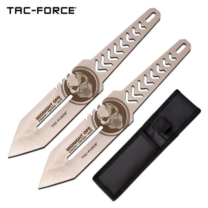 Lot de 2 Couteaux de Lancer Tac Force Skull Lame Acier 3Cr13 Etui Nylon TFTK0012 - Livraison Gratuite