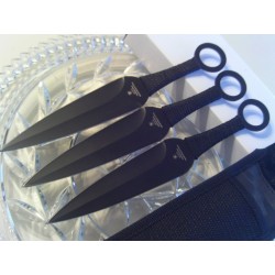 Set de 3 Couteaux de lancer Acier Inox Noir Etui Nylon Thrower Triple Set Ninja Kunai Throwning MI175 - Livraison Gratuite