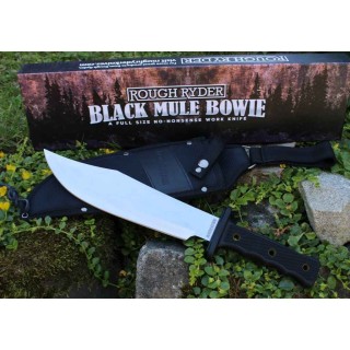 Couteau Bowie Rough Ryder Black Mule Bowie Lame Acier 3Cr13 Manche Caoutchouc Etui Nylon RR2233 - Livraison Gratuite
