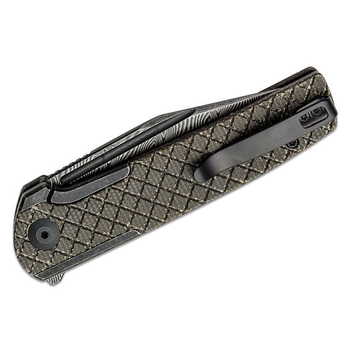 Couteau CIVIVI Cachet Dark Green Lame Acier Damas Manche Acier/Micarta IKBS Framelock Clip CIVC20041BDS1 - Livraison Gratuite