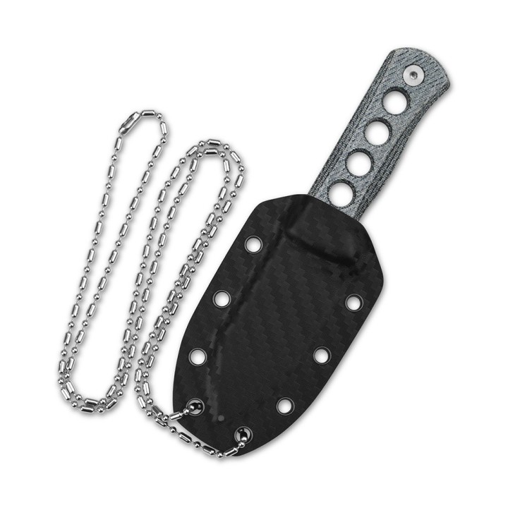 Couteau de Cou QSP Canary Denim Blue Lame Acier 14C28N Manche Micarta Etui Kydex QS141D1 - Livraison Gratuite