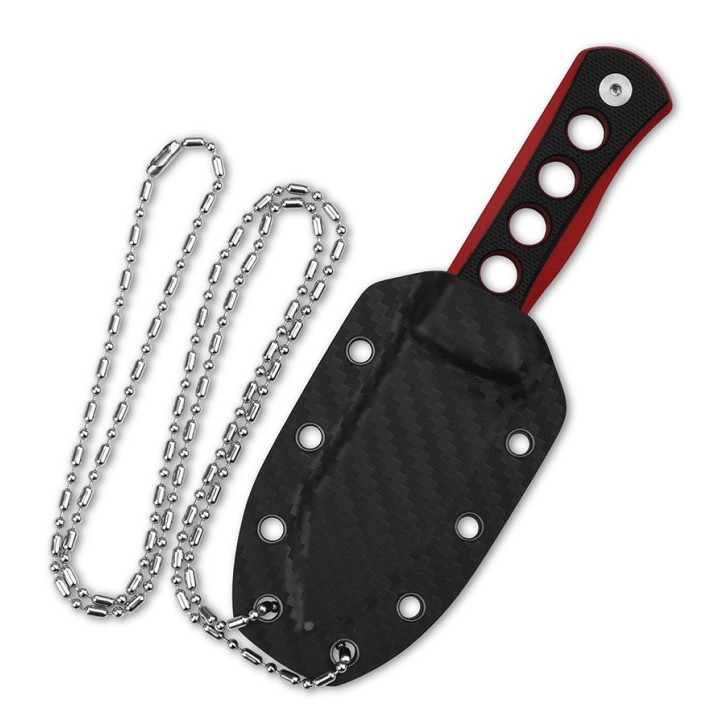 Couteau de Cou QSP Canary Black/Red Lame Acier 14C28N Manche G10 Etui Kydex QS141B1 - Livraison Gratuite
