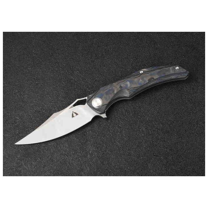 Couteau CMB Made Knives Prowler Blue/Black Titane/FCarbon Lame Acier M390 IKBS Framelock Clip CMB02B - Livraison Gratuite