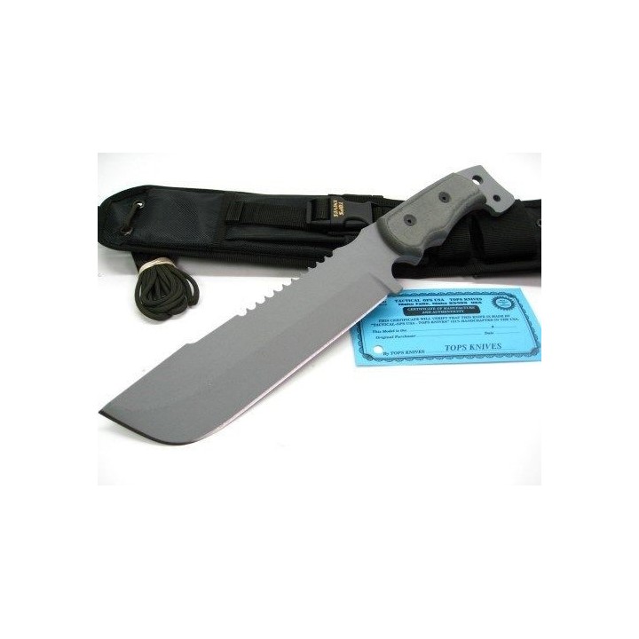 Couteau Tops M4X Punisher Acier 1095 Manche Micarta Etui Nylon Made USA TPM4X01 - Livraison Gratuite