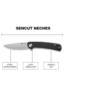 Couteau SENCUT Neches Black Manche G10 Lame Satin Acier 10Cr15CoMoV IKBS Linerlock Clip SA09A - Livraison Gratuite