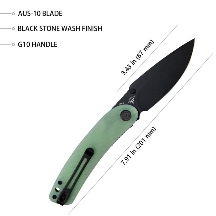 Couteau Kubey Momentum Jade Lame Acier AUS-10 Manche G10 IKBS Linerlock Clip KUB344J - Livraison Gratuite