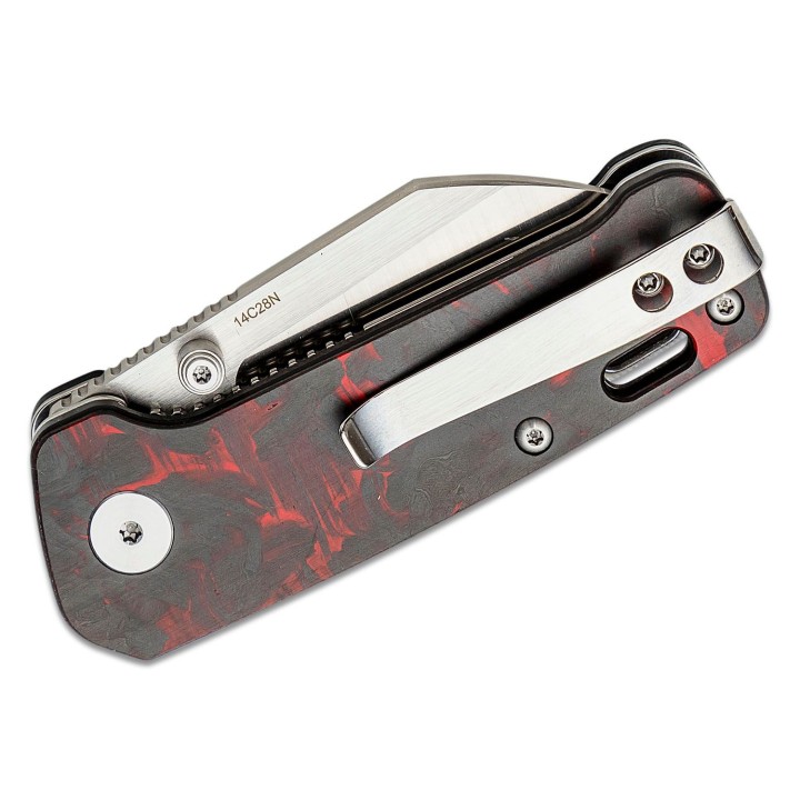 Couteau QSP Mini Penguin Red Lame Acier 14C28N Satin Manche FCarbone IKBS Linerlock Clip QS130XSE1 - Livraison Gratuite