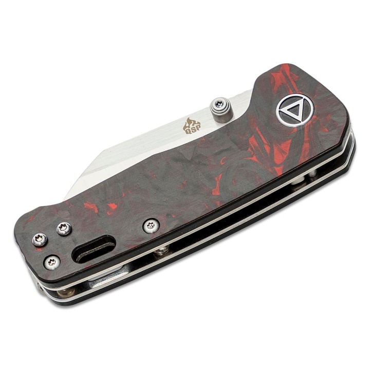 Couteau QSP Mini Penguin Red Lame Acier 14C28N Satin Manche FCarbone IKBS Linerlock Clip QS130XSE1 - Livraison Gratuite