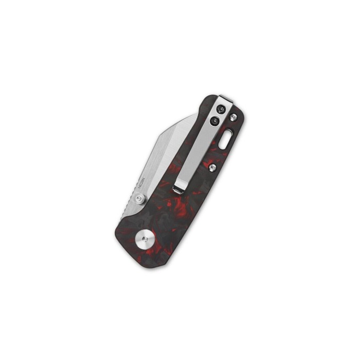 Couteau QSP Mini Penguin Red Lame Acier 14C28N Satin Manche FCarbone IKBS Linerlock Clip QS130XSE1 - Livraison Gratuite