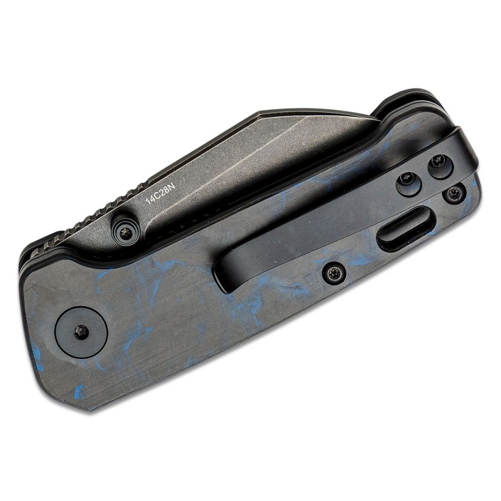 Couteau QSP Mini Penguin Blue Lame Acier 14C28N Black Manche FCarbone IKBS Linerlock Clip QS130XSD2 - Livraison Gratuite