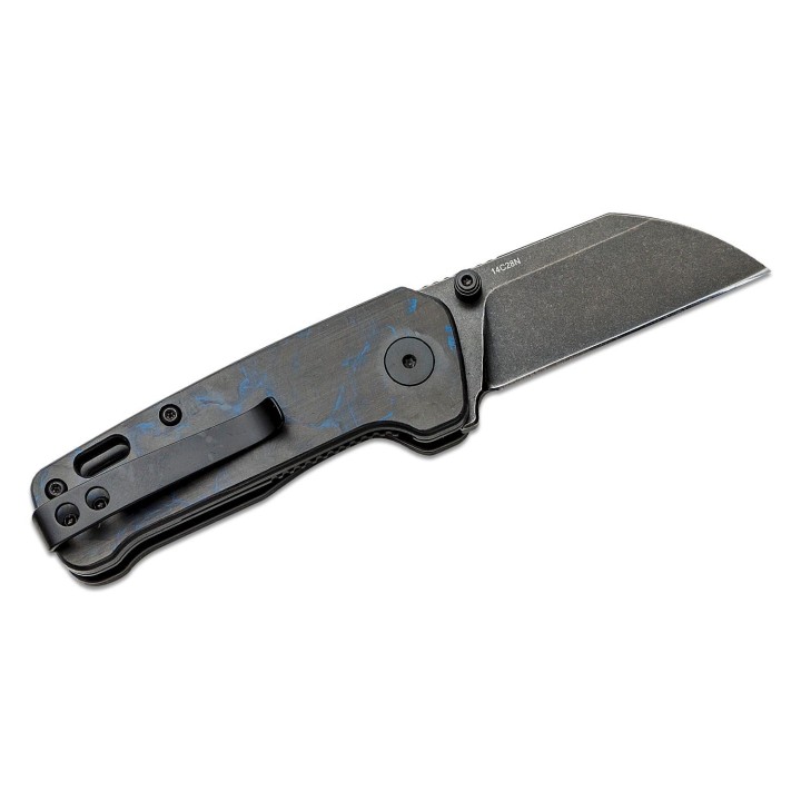 Couteau QSP Mini Penguin Blue Lame Acier 14C28N Black Manche FCarbone IKBS Linerlock Clip QS130XSD2 - Livraison Gratuite