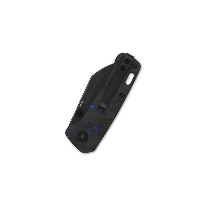 Couteau QSP Mini Penguin Blue Lame Acier 14C28N Black Manche FCarbone IKBS Linerlock Clip QS130XSD2 - Livraison Gratuite