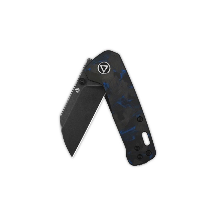 Couteau QSP Mini Penguin Blue Lame Acier 14C28N Black Manche FCarbone IKBS Linerlock Clip QS130XSD2 - Livraison Gratuite