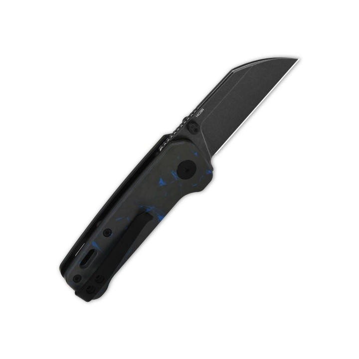 Couteau QSP Mini Penguin Blue Lame Acier 14C28N Black Manche FCarbone IKBS Linerlock Clip QS130XSD2 - Livraison Gratuite