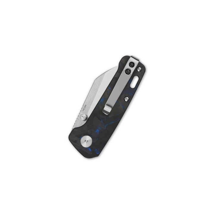 Couteau QSP Mini Penguin Blue Lame Acier 14C28N Satin Manche FCarbone IKBS Linerlock Clip QS130XSD1 - Livraison Gratuite