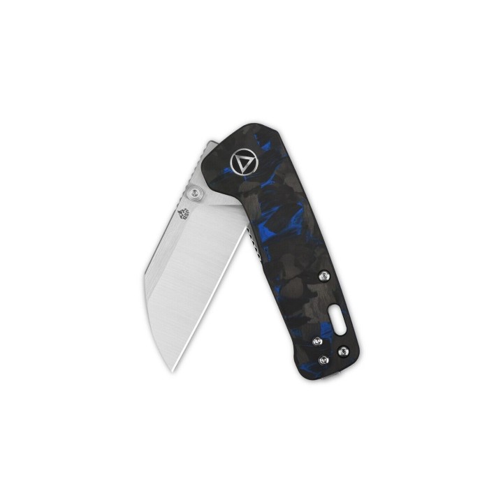 Couteau QSP Mini Penguin Blue Lame Acier 14C28N Satin Manche FCarbone IKBS Linerlock Clip QS130XSD1 - Livraison Gratuite