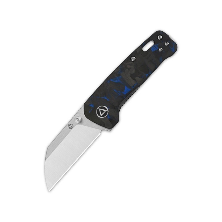 Couteau QSP Mini Penguin Blue Lame Acier 14C28N Satin Manche FCarbone IKBS Linerlock Clip QS130XSD1 - Livraison Gratuite