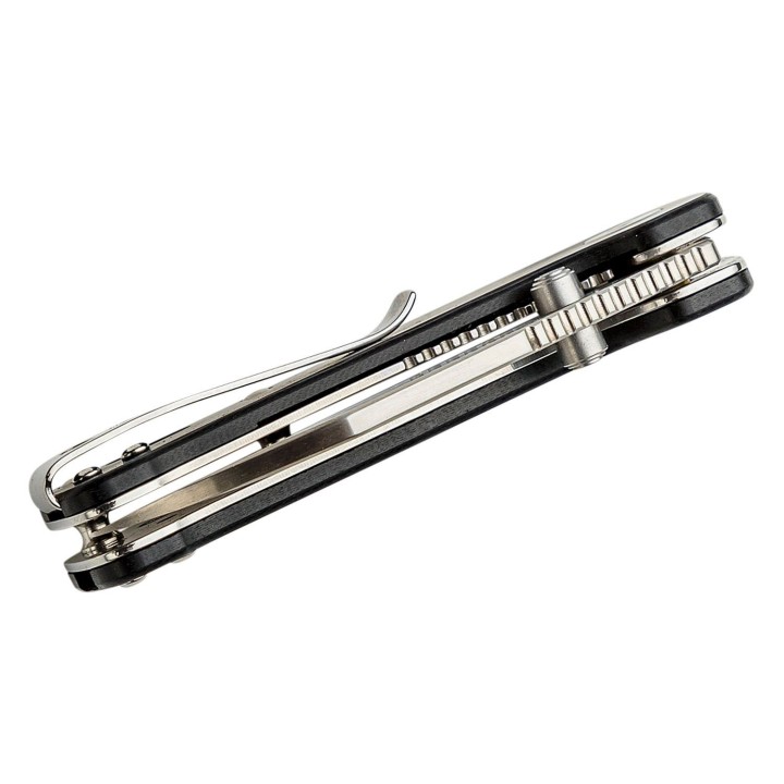 Couteau QSP Mini Penguin Blue Lame Acier 14C28N Satin Manche FCarbone IKBS Linerlock Clip QS130XSD1 - Livraison Gratuite