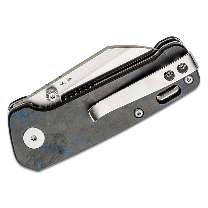 Couteau QSP Mini Penguin Blue Lame Acier 14C28N Satin Manche FCarbone IKBS Linerlock Clip QS130XSD1 - Livraison Gratuite