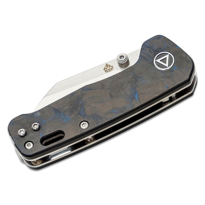 Couteau QSP Mini Penguin Blue Lame Acier 14C28N Satin Manche FCarbone IKBS Linerlock Clip QS130XSD1 - Livraison Gratuite