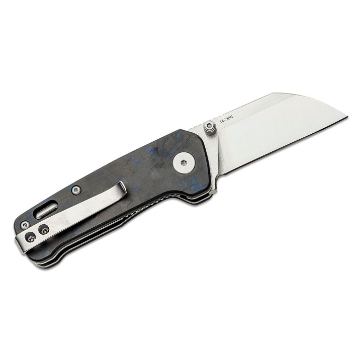 Couteau QSP Mini Penguin Blue Lame Acier 14C28N Satin Manche FCarbone IKBS Linerlock Clip QS130XSD1 - Livraison Gratuite