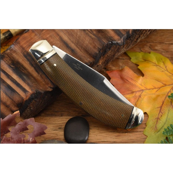 Couteau Rough Ryder Bow Trapper Brown Burlap Lame Acier 440 Manche Micarta RR2375 - Livraison Gratuite
