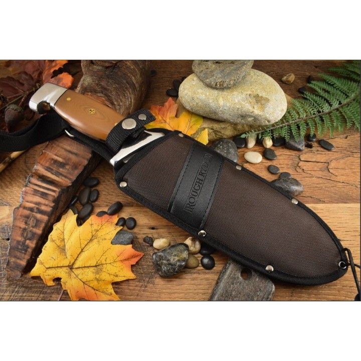 Couteau Bowie Rough Ryder Brown Manche G10 Lame Acier 440 Etui Nylon RR2317 - Livraison Gratuite