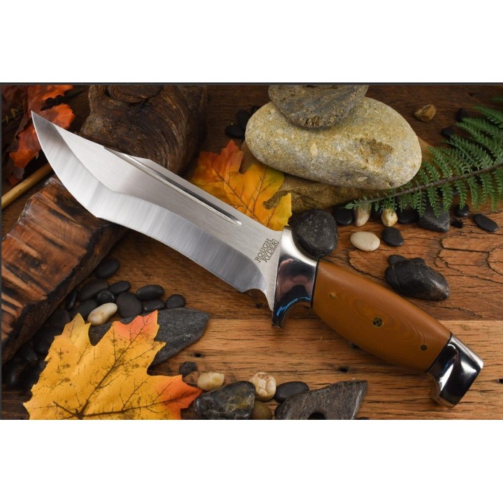 Couteau Bowie Rough Ryder Brown Manche G10 Lame Acier 440 Etui Nylon RR2317 - Livraison Gratuite