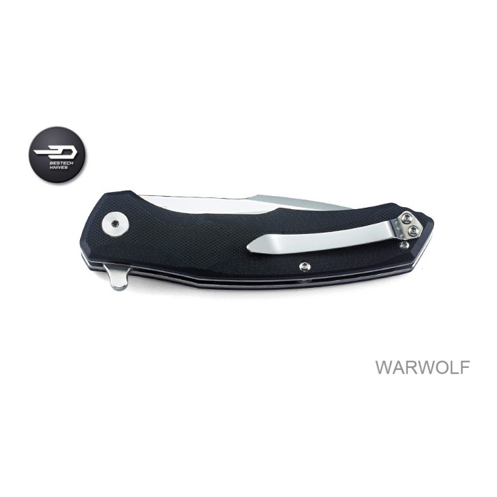 Couteau Bestech Warwolf Black Lame Acier D2 Two-Tone Manche G10 IKBS Linerlock Clip BTKG04A2 - Livraison Gratuite