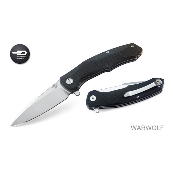 Couteau Bestech Warwolf Black Lame Acier D2 Two-Tone Manche G10 IKBS Linerlock Clip BTKG04A2 - Livraison Gratuite