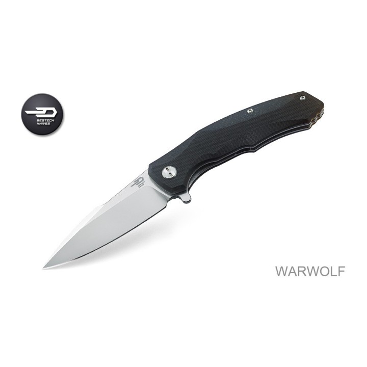 Couteau Bestech Warwolf Black Lame Acier D2 Two-Tone Manche G10 IKBS Linerlock Clip BTKG04A2 - Livraison Gratuite