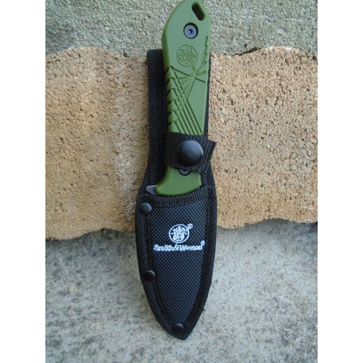 Lot de 2 Couteau Tactical Backup SMITH&WESSON HRT OD Green Lame Acier Inox Etui Nylon SWP1189666 - Livraison Gratuite