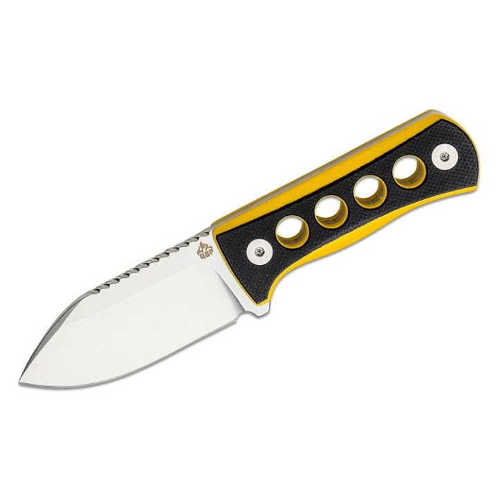 Couteau de Cou QSP Canary Black/Yellow Lame Acier 14C28N Manche G10 Etui Kydex QS141A1 - Livraison Gratuite