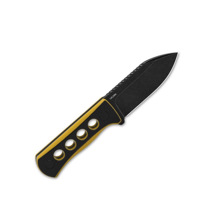 Couteau de Cou QSP Canary Black/Yellow Lame Acier 14C28N Black Manche G10 Etui Kydex QS141A2 - Livraison Gratuite