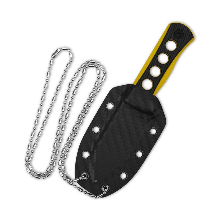 Couteau de Cou QSP Canary Black/Yellow Lame Acier 14C28N Black Manche G10 Etui Kydex QS141A2 - Livraison Gratuite