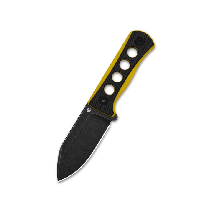 Couteau de Cou QSP Canary Black/Yellow Lame Acier 14C28N Black Manche G10 Etui Kydex QS141A2 - Livraison Gratuite