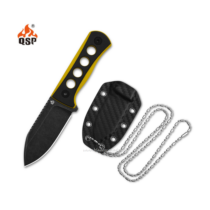 Couteau de Cou QSP Canary Black/Yellow Lame Acier 14C28N Black Manche G10 Etui Kydex QS141A2 - Livraison Gratuite