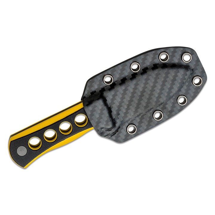 Couteau de Cou QSP Canary Black/Yellow Lame Acier 14C28N Black Manche G10 Etui Kydex QS141A2 - Livraison Gratuite