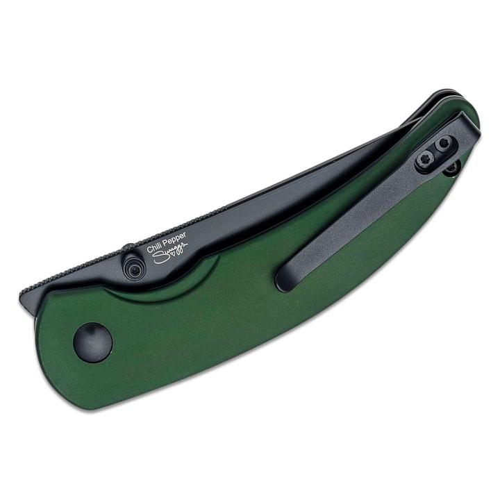 Couteau Kizer Chili Pepper Green Button Lock Manche Alu Lame Acier CPM-3V Clip KIV3601A1 - Livraison Gratuite