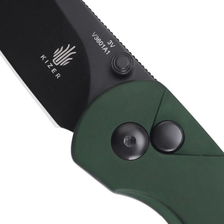 Couteau Kizer Chili Pepper Green Button Lock Manche Alu Lame Acier CPM-3V Clip KIV3601A1 - Livraison Gratuite