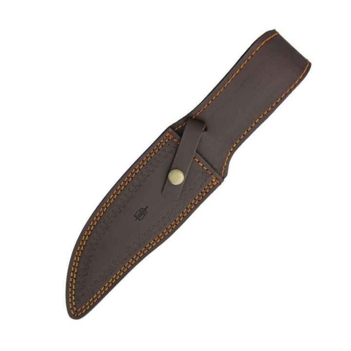 Couteau BucknBear Kings Stag Bowie Lame Acier Damas 256 Couches Manche Bois de Cerf Etui Cuir BNB123213 - Livraison Gratuite