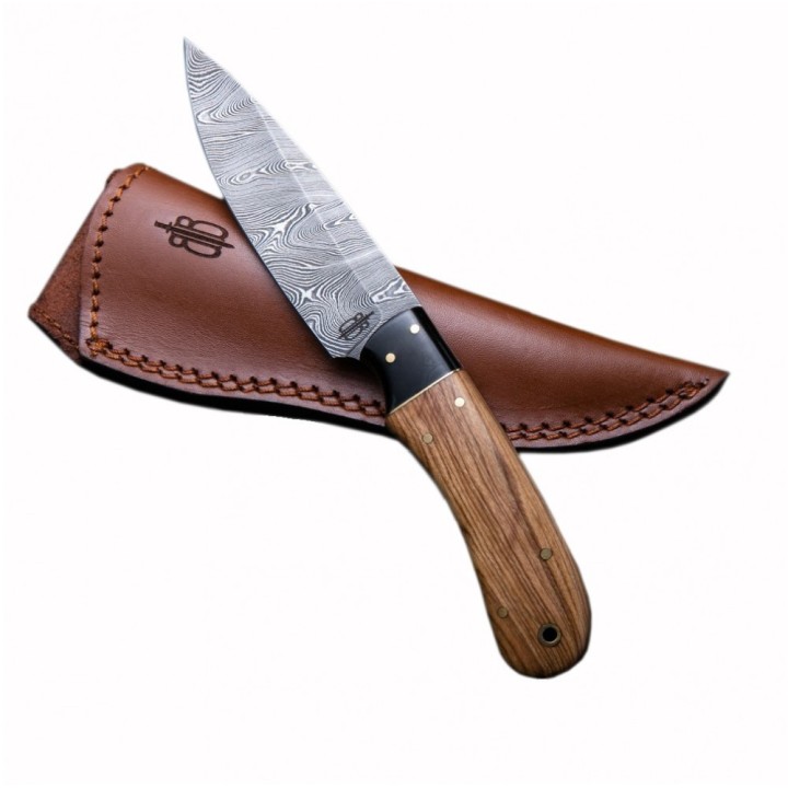 Couteau BuckNBear Utility Hunter Lame Acier Damas 256 Couches Manche Bois Etui Cuir BNB142107 - Livraison Gratuite