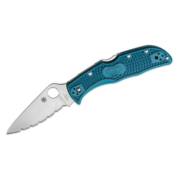 Couteau Spyderco Endela Lightweight K390 Lame Acier K390 Serrated Manche FRN Bleu Locback Japan SC243FSK390 - Livraison Gratuite