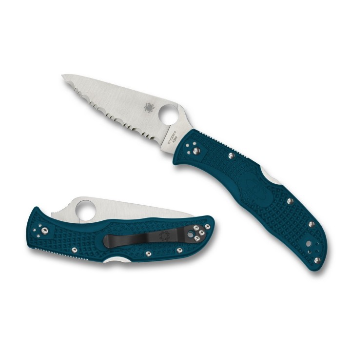 Couteau Spyderco Endela Lightweight K390 Lame Acier K390 Serrated Manche FRN Bleu Locback Japan SC243FSK390 - Livraison Gratuite
