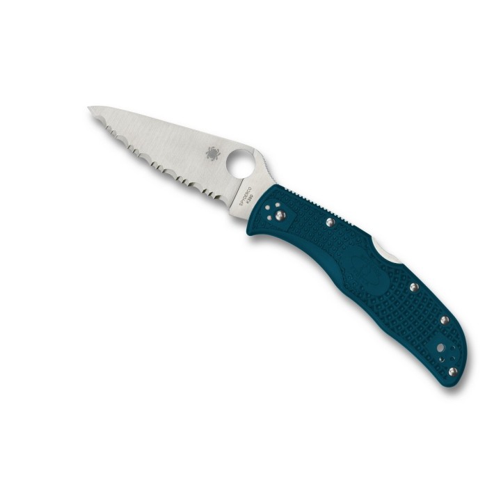 Couteau Spyderco Endela Lightweight K390 Lame Acier K390 Serrated Manche FRN Bleu Locback Japan SC243FSK390 - Livraison Gratuite